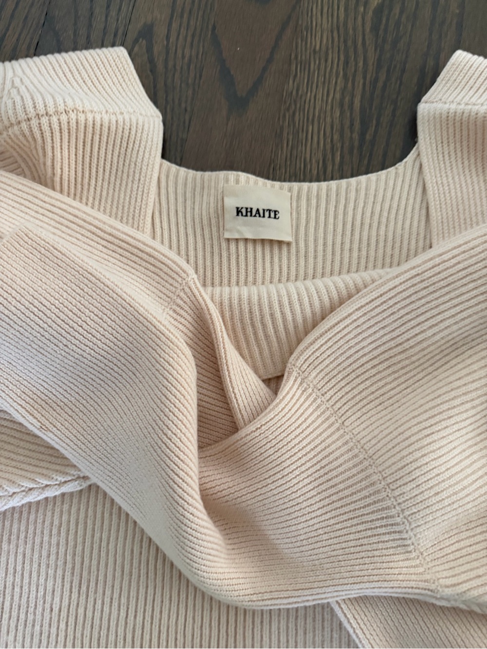 KHAITE Soft Cream Ribbed Square-Neck Sweater